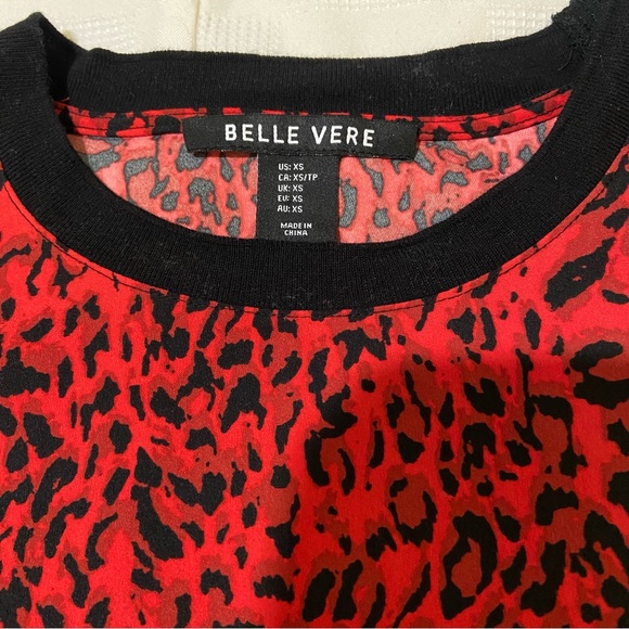 Belle Vere Red And Black Leopard Print Short Sleeved Top. - Picture 3 of 6